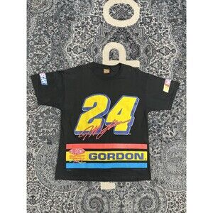 Vintage 90s Nutmeg Jeff Gordon All Over print Tshirt Size XL Black